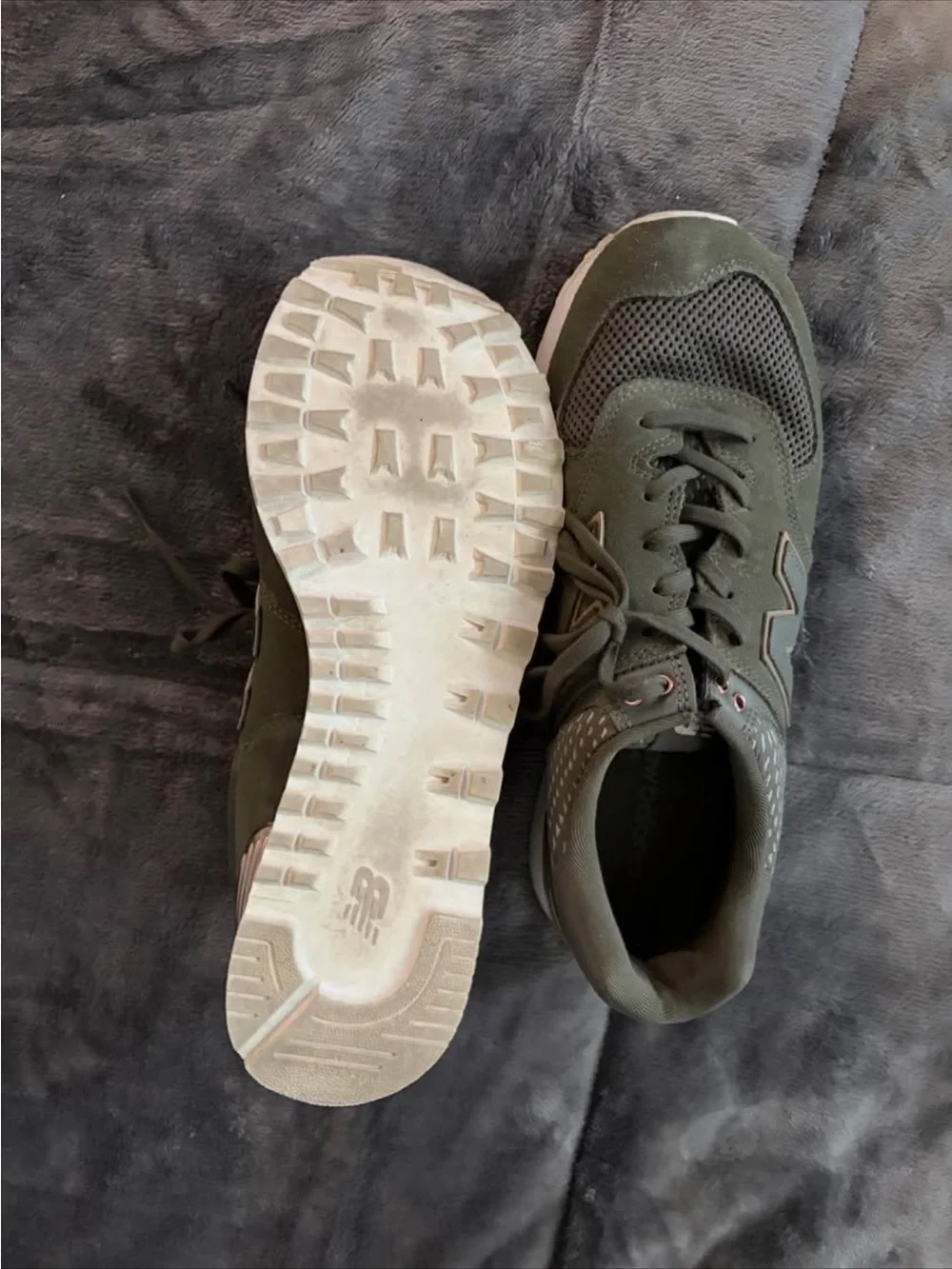 New Balance Olive Green Athletic Sneakers with Pink Trim